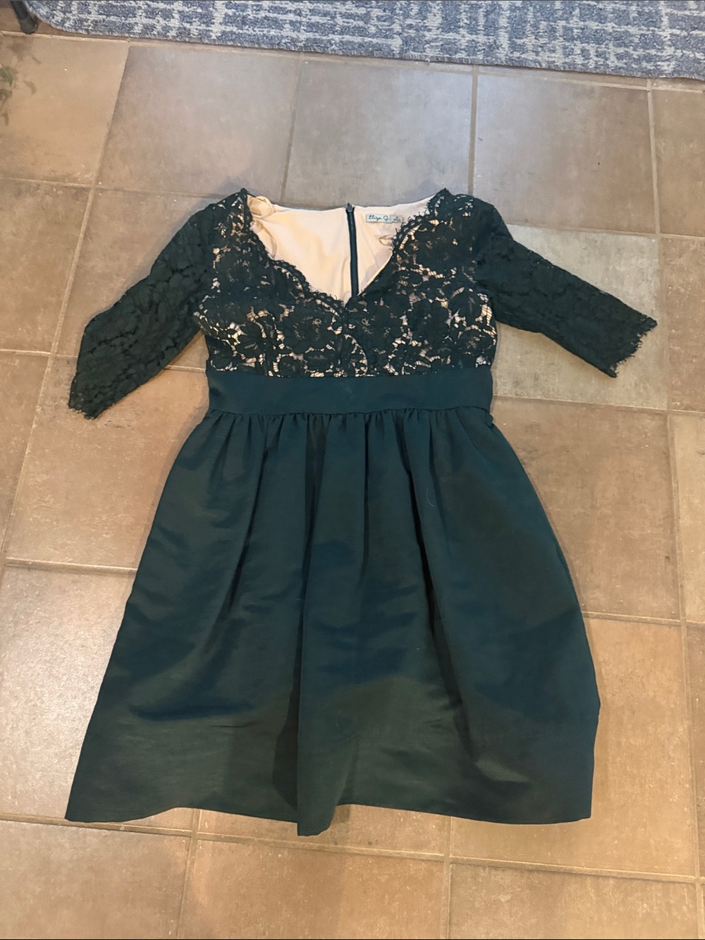 Eliza J Emerald Lace V-Neck Fit-and-Flare Dress
